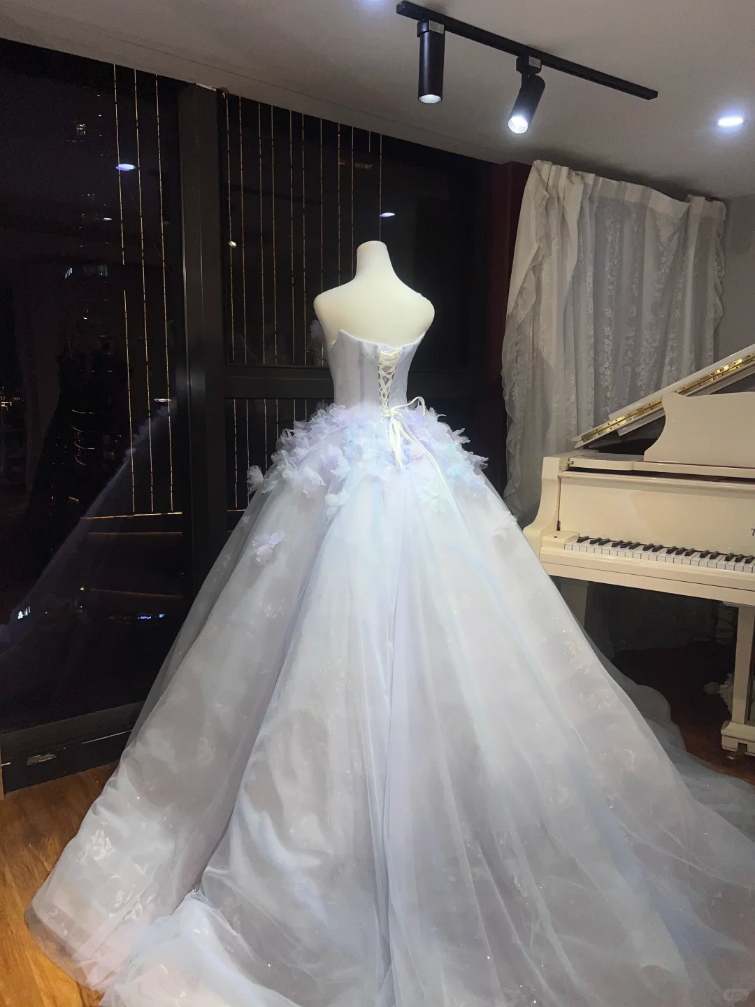 Light Ice Blue 3D Floral Petal Feather Tulle Princess Ball Gown  NV7094
