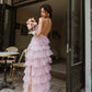 Pink sweet backless long tulle ball gown evening dress nv1353