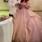 NiceVestidos--Pink exquisite lace floral long floor-length ball gown wedding dress NV5832