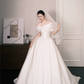 Off Shoulder Twist Ruched Satin Wedding Dress with Long Train  NV7376