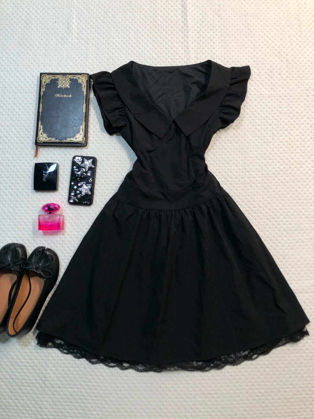 Black Short Homecoming Dress Lapel V Neck Flutter Sleeve A-Line Lace Hem Vintage Cocktail Gown  NV6920