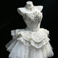 White High Neck Strapless Corset Evening Gown Rhinestone Beaded 2-in-1 Ruffle Tulle Mermaid Long Train Prom Dress  NV6997