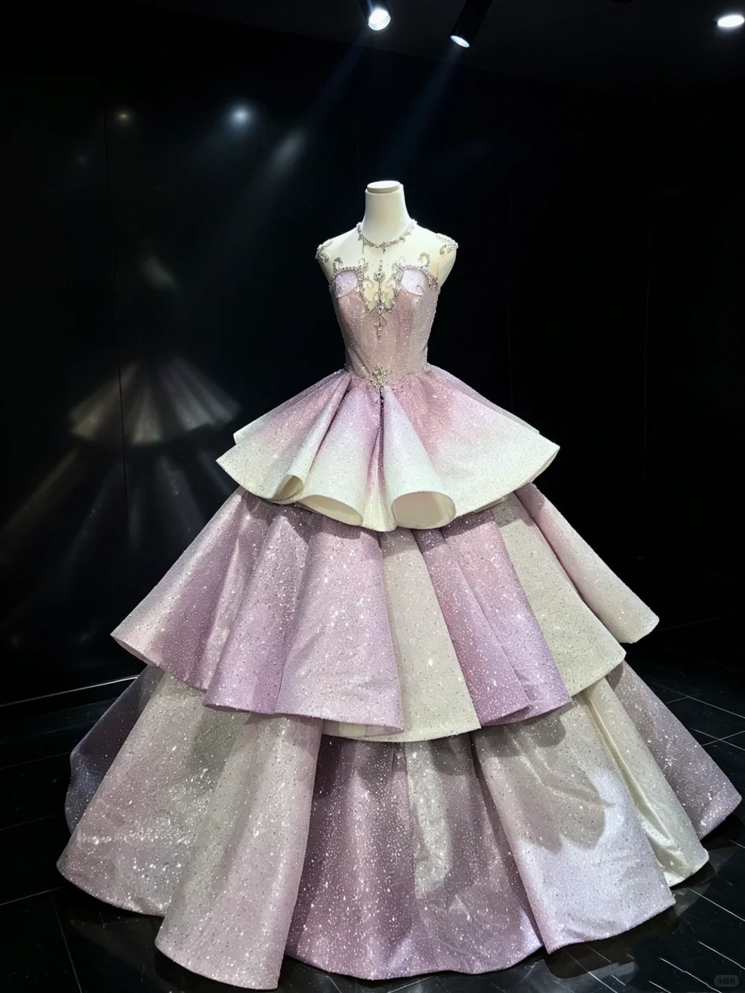Lavender Pink Ombre Princess Ball Gown Halter Corset Rhinestone Beaded Tiered Glitter Long Evening Gown  NV6995
