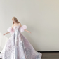 Pink Purple Ombre Off Shoulder Prom Gown Detachable Puff Sleeve 3D Floral Lace A Line Evening Dress  NV7158