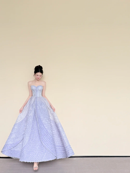 Strapless Lavender Mermaid Prom Dress, 3D Scale Sequin Princess Ball Gown  NV7427