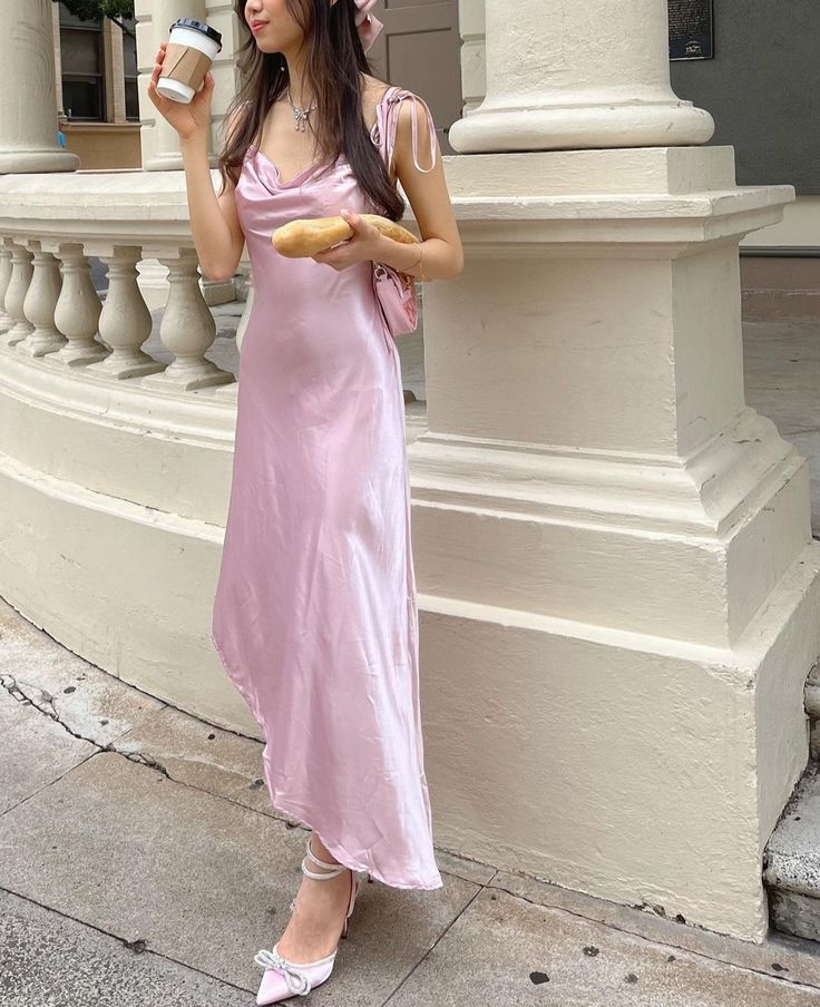 Pink Fashion Elegant Sweet Bow Spaghetti Strap Long Satin Ball Gown Evening Dress Wedding Guest Party Dress Prom Dress nv4030