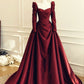 Red vintage fashion long sleeves elegant long satin floor length ball gown evening dress party dress nv3547
