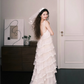 Spaghetti Strap Tiered Beaded Tulle Wedding Dress with Floral Trim  NV7380
