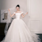 Strapless Draped Satin Tulle Wedding Dress with Rose Embroidery  NV7361
