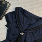 Navy Blue Sailor Short Homecoming Dress Collar Stripe Puff Sleeve Pleated Vintage Cocktail Gown  NV6926