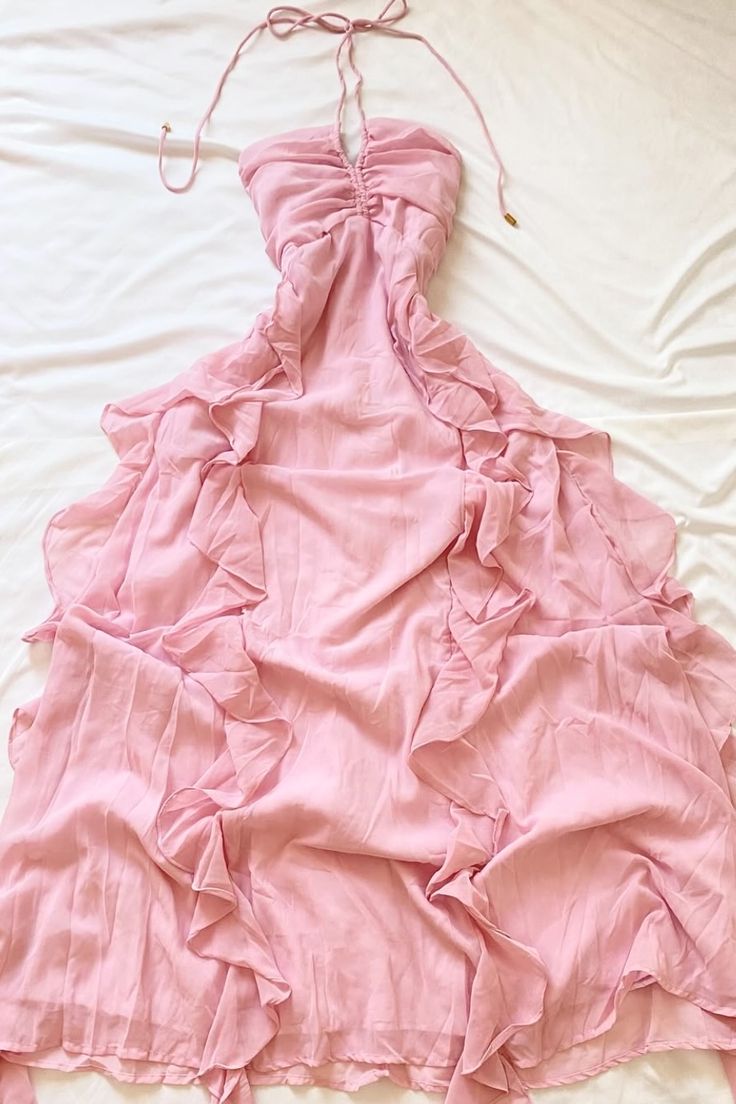 NiceVestidos-_Pink chiffon long party dress NV5961