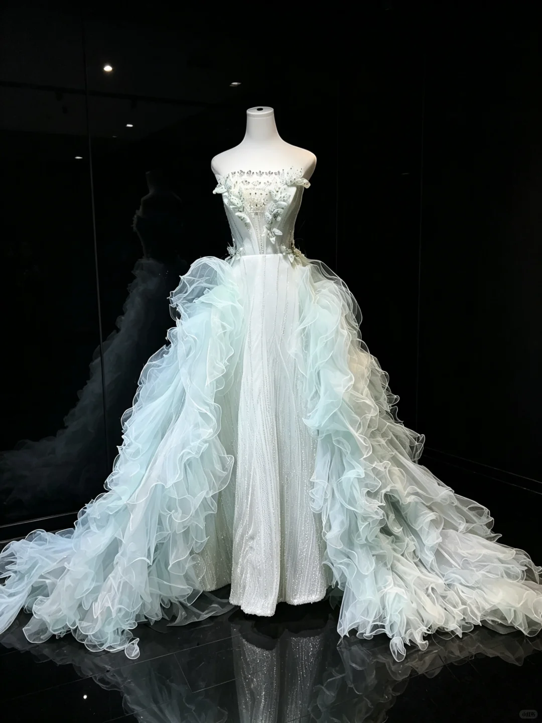 Mint Green Strapless 2-in-1 Princess Ball Gown Corset 3D Floral Beaded Ruffle Tulle Long Train Evening Gown  NV7002
