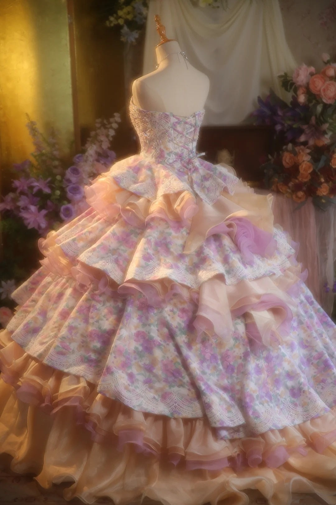 NiceVestidos--Vintage Dress Princess Dress Floral Exquisite Beaded Tulle 16-Year-Old Dress NV5856