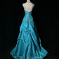 Blue Sweetheart Neck Applique A-Line Spaghetti Straps Satin Beaded Long Ball Gown Evening Dress nv3762