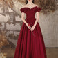 A-Line Off Shoulder Satin Burgundy Long Prom Dress, Burgundy Long Formal Dress nv1605