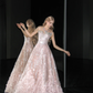 Strapless Light Pink Ball Gown Prom Dress, Sequin 3D Petal Evening Gown  NV7107