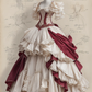 Ivory Burgundy Rococo Victorian Sweetheart Corset Tiered Ruffle Ball Gown  NV7407