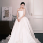 Strapless Satin Wedding Gown, Minimalist A Line Bridal Dress with Long Train  NV7348