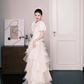 Vintage Tiered Tulle Wedding Dress Ivory Puff Sleeve Lace Bridal Gown  NV7252