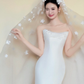 Strapless White Satin Mermaid Wedding Gown, 3D Floral Applique Bridal Dress  NV7432