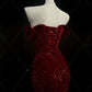 Classy Mermaid Sweetheart Red Slit Sequin Long Evening Gowns Prom Dress nv4151