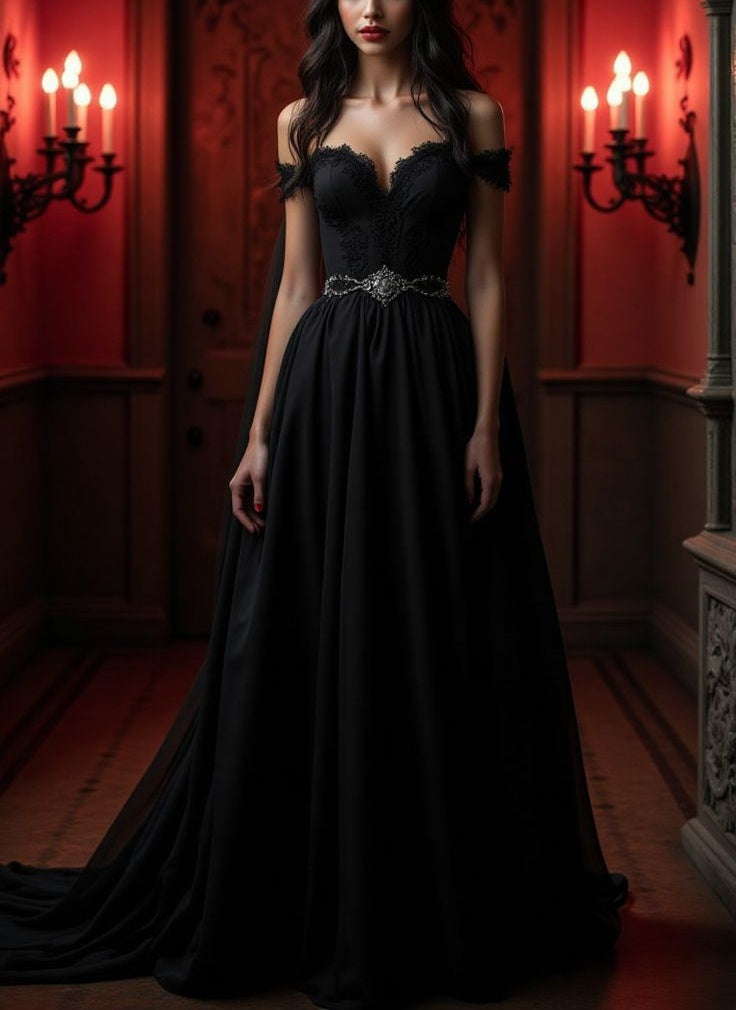 NiceVestidos-_Black Minimalist And Elegant Satin Long Evening Gown NV6025