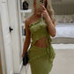 Green fashion simple exquisite long chiffon ruffle sexy slit waist evening dress party dress nv3513