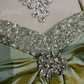 Sage Green Spaghetti Straps Short Prom Dress Rhinestone Trim Satin Bows Voluminous Tulle Mini Formal Gown  NV6894