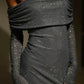 Champagne gold/grey sequined long sleeves charming off-the-shoulder long prom dress party dress nv5295