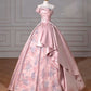Pink Fashion Elegant Strapless Exquisite Floral Long Ball Gown Evening Dress nv3327