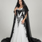 Robe de mariée bustier en dentelle avec voile, broderie contrastée 3D violette, noire et blanche NV6226