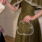 Olive Vintage Embroidery V Neck Long Dress Cape Short Sleeves Ball Gown Evening Dress nv1808