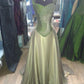 Green vintage elegant exquisite beaded sweetheart neckline long satin ball gown evening dress nv3643