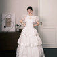 Square Neck Tiered Tulle Wedding Dress with Detachable Puff Sleeves  NV7379