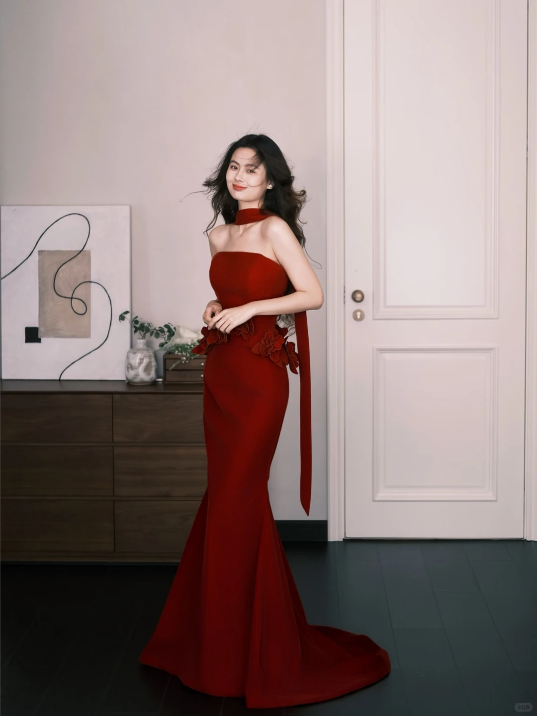 Burgundy Strapless Satin Mermaid Evening Dress  NV7318