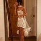 (Including scarf) Ivory off-the-shoulder fashionable short satin homecoming dress birthday party dress nv5278