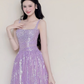 Lavender Square Neck Wide Strap Sequin A-Line Evening Gown  NV7426