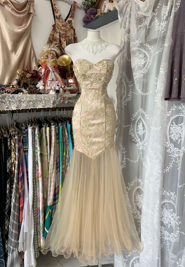 Champagne Fashion Elegant Exquisite Floral Beading Long Mermaid Slim Fit Satin Tulle Party Dress Bridesmaid Dress Evening Dress Ball Gown Prom Dress Ball Gown nv3927