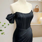 Black Off Shoulder Satin Mermaid Long Prom Dress, Black Long Evening Dress nv1609
