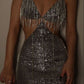 Silver Sequin Hollow Sexy Suspender Rhinestone Chain Dress nv1950