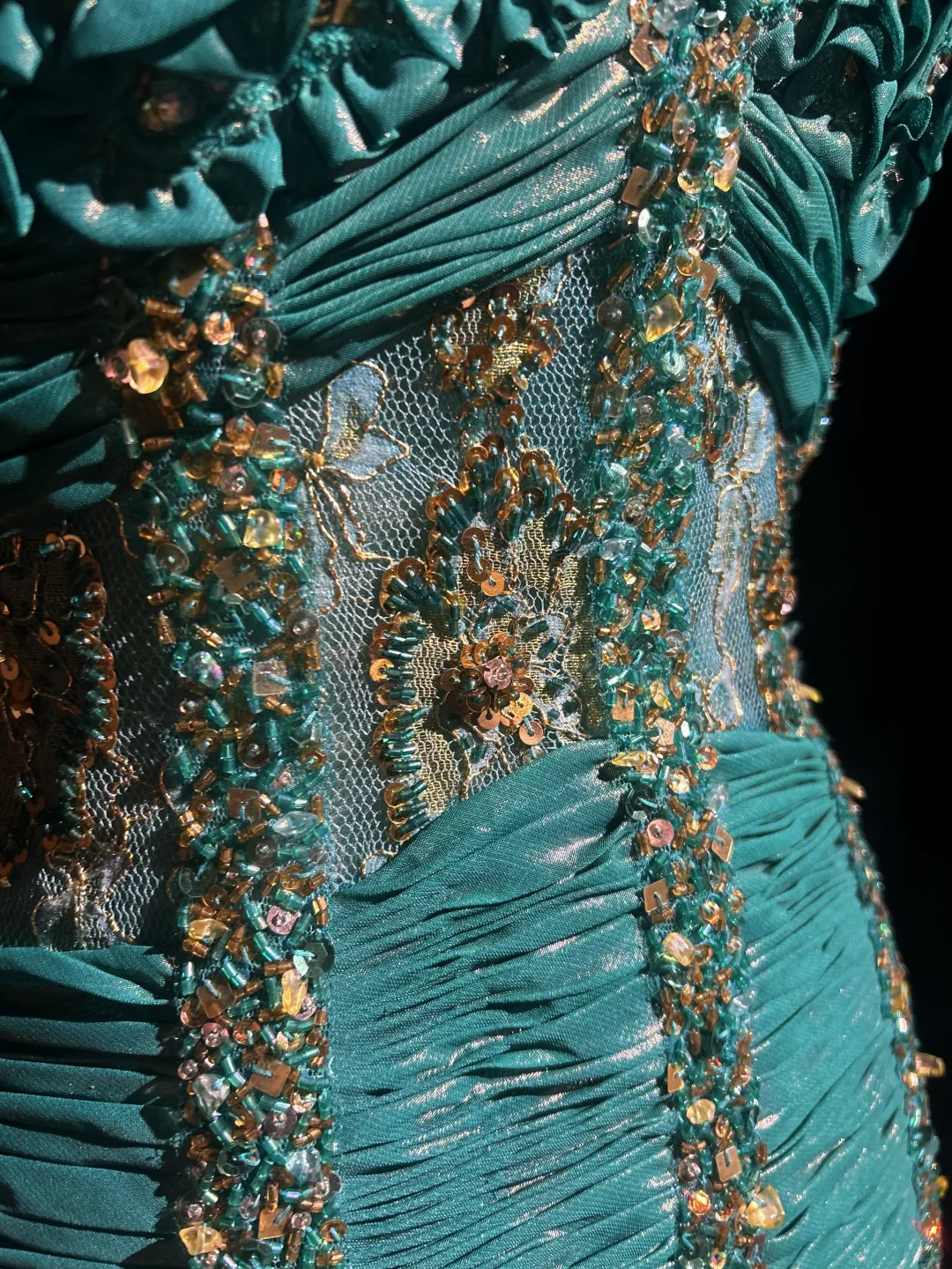 Strapless Peacock Green 1920s Gatsby Midi Prom Dress 3D Floral Appliques Sheer Boned Bodice Pleated Skirt Rhinestone Formal Gown  NV6896