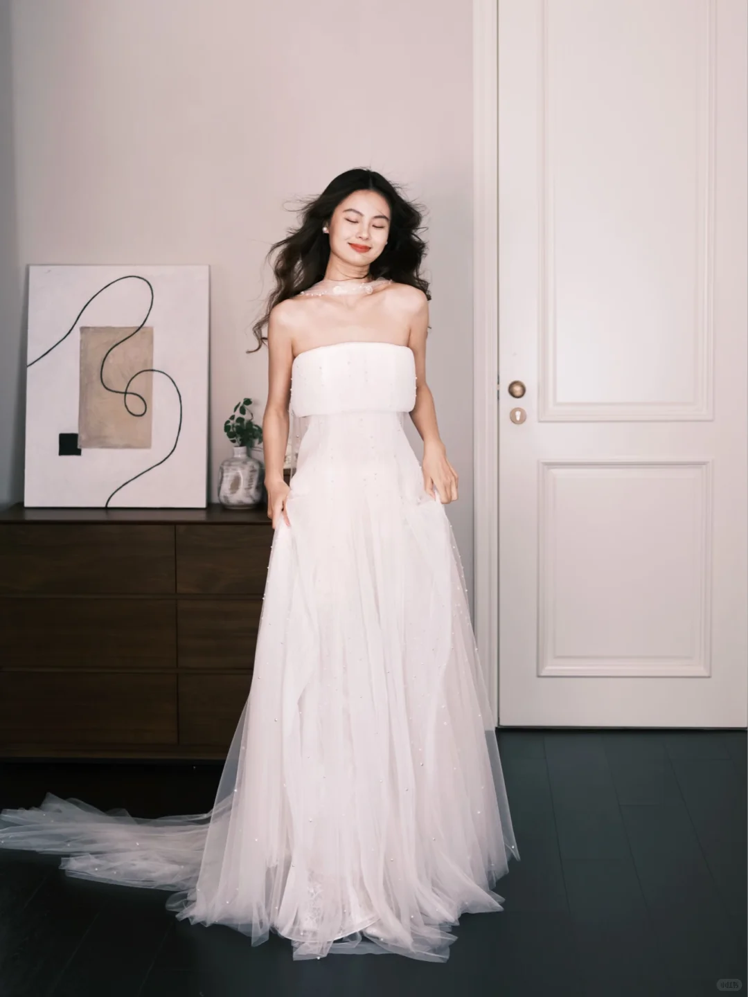 Strapless Pearl Tulle Bridal Gown with Choker  NV7300