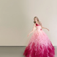 Ombre Fuchsia Strapless Tulle Ball Gown 3D Floral Prom Dress  NV7178