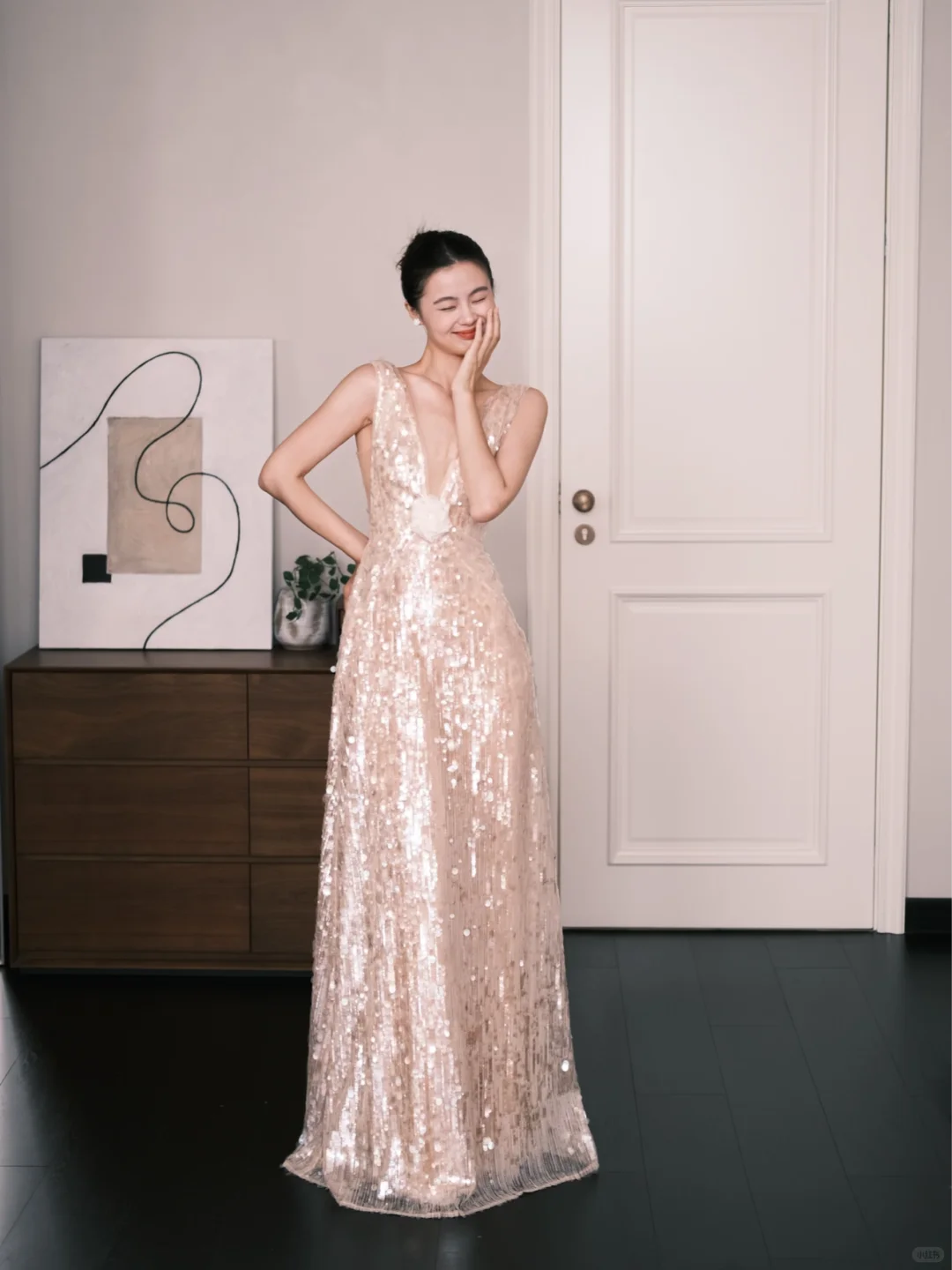Nude Deep V Allover Sequin Prom Dress 3D Floral Evening Gown  NV7202