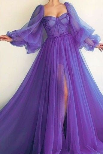 Purple Elegant Tulle Long Formal Prom Dress Evening Gown Party Dress nv104