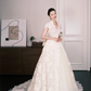 V Neck Cap Sleeve Lace Ballgown Wedding Dress, Ivory Vintage Bridal Gown  NV7288