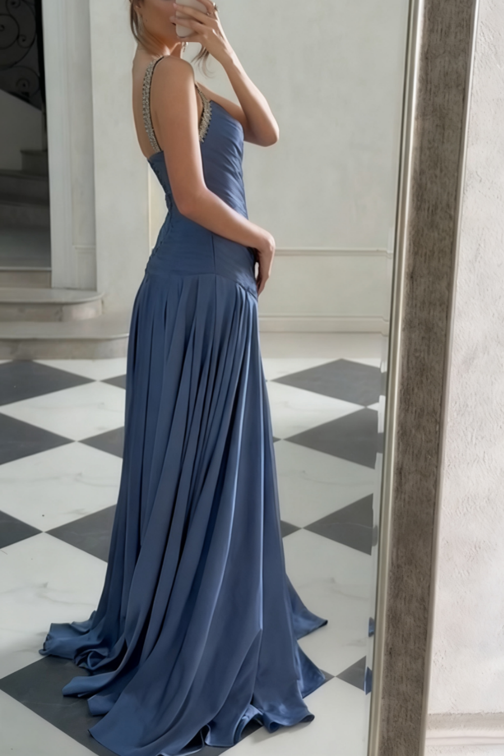 NiceVestidos - Robe de soirée longue en satin bleu NV5951
