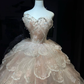 Light Pink Layered Petal Tulle Long Evening Gown Strapless 3D Floral Puffy Ball Gown Prom Dress  NV7079