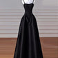 A-Line Sweetheart Neck Satin Black Long Prom Dress, Black Long Formal Dress nv1469
