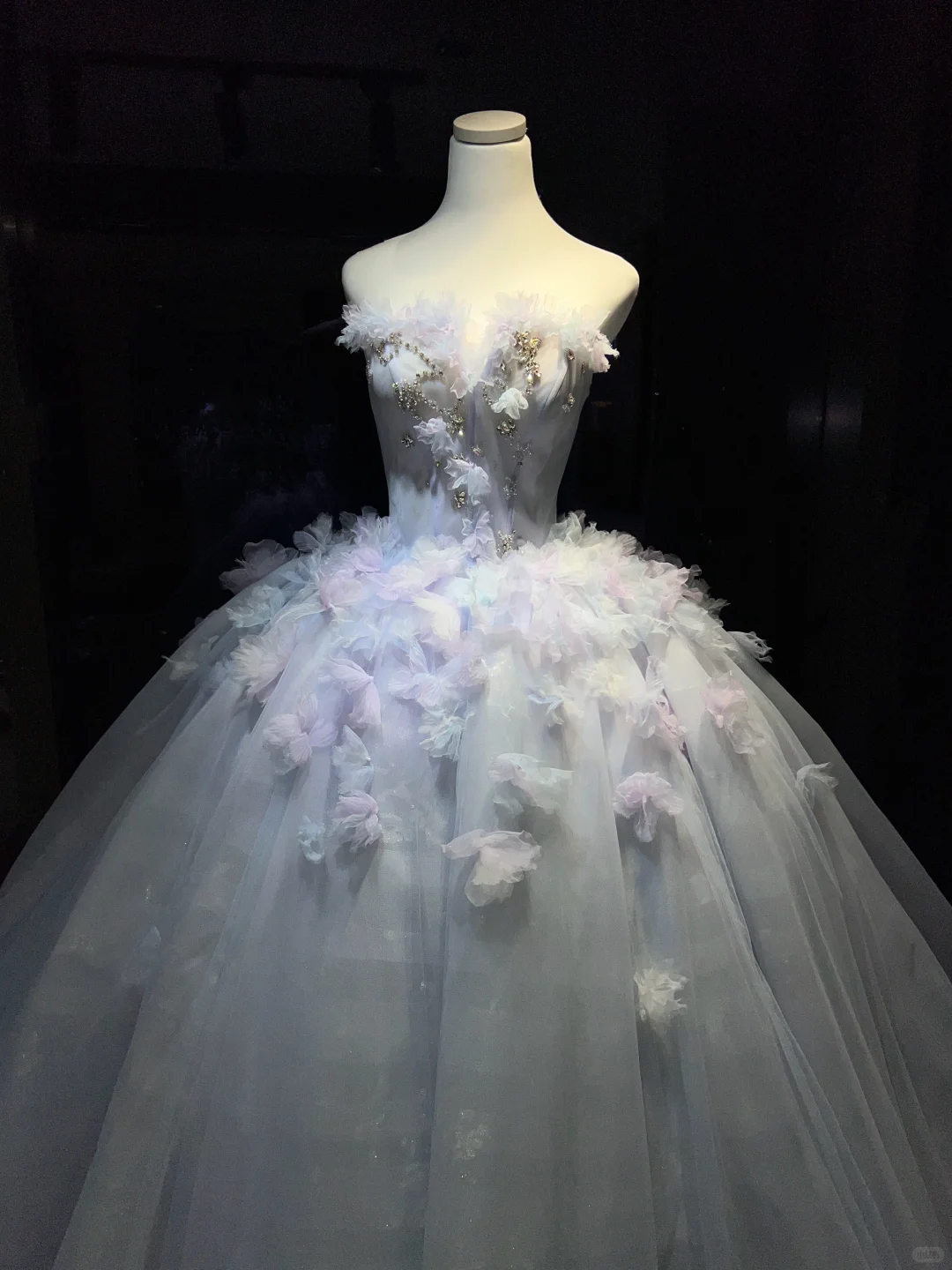 Strapless Light Ice Blue Prom Dress 3D Flower Rhinestone Beaded Tulle Fairy Ball Gown  NV7058
